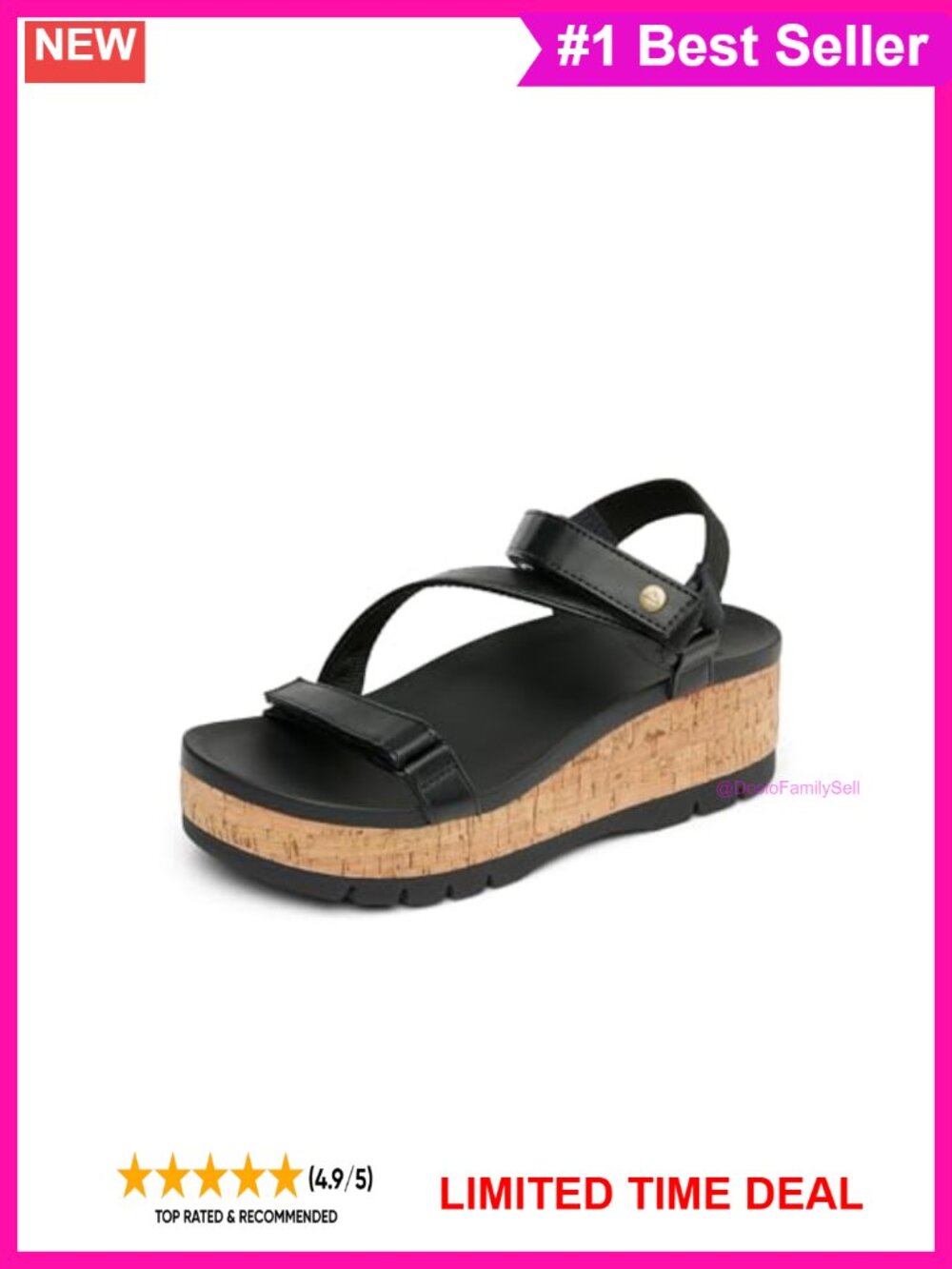 Women's Platform Sandals with Adjustable Straps and Cork Midsole